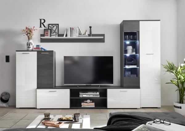 Wohnwand MELODY 3 Black North/MDF Weiß Hochglanz/Black North